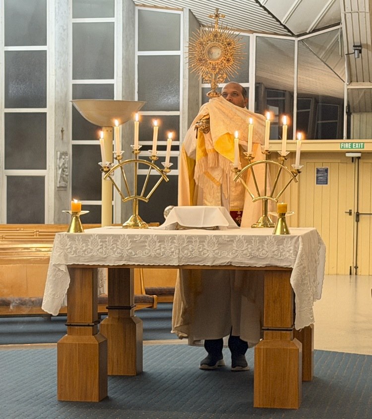 Benediction with the monstrance during Eucharistic Adoration at St Joseph's Church